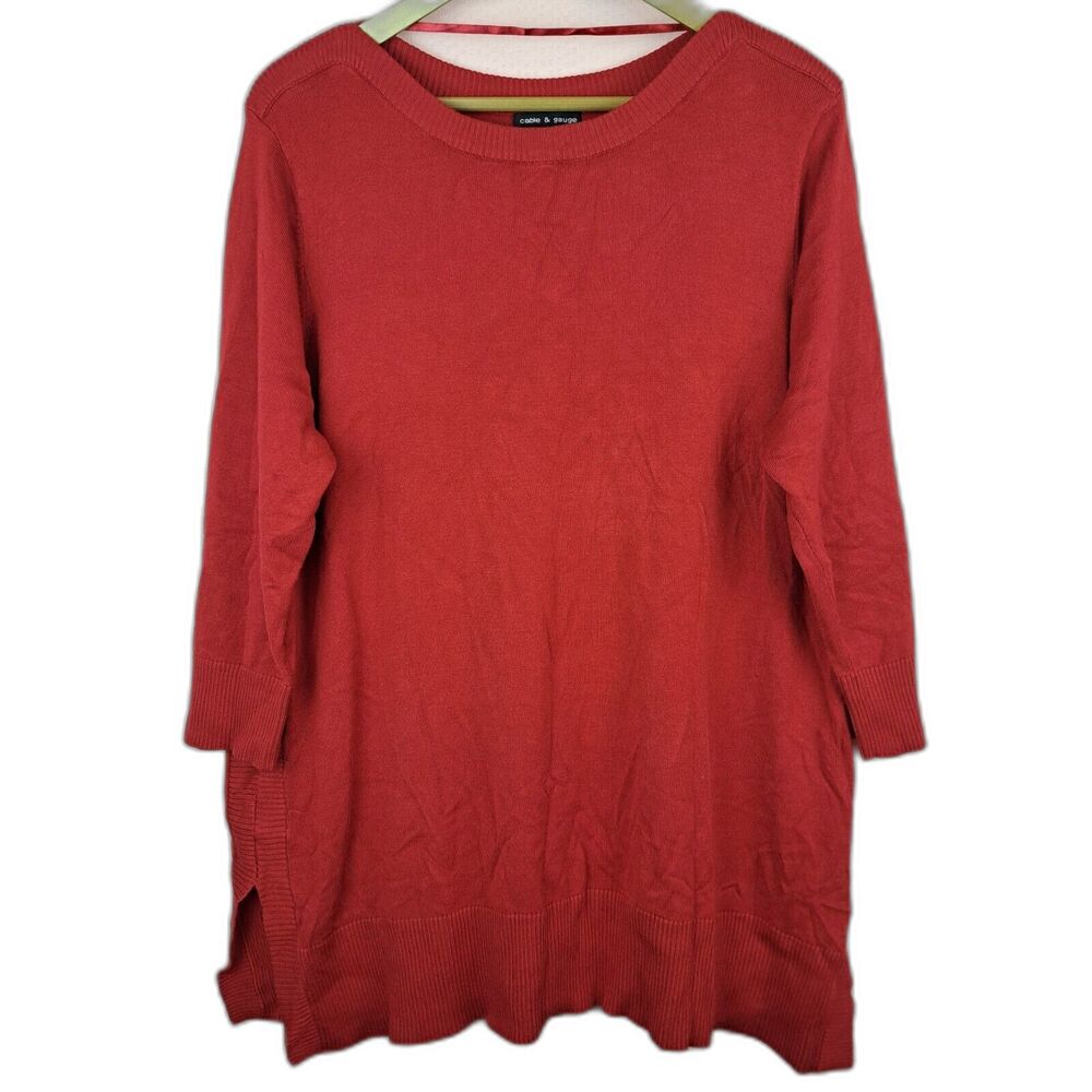 Cable & Gauge Red Sweater Long Sleeve Knit Plus Size 1X